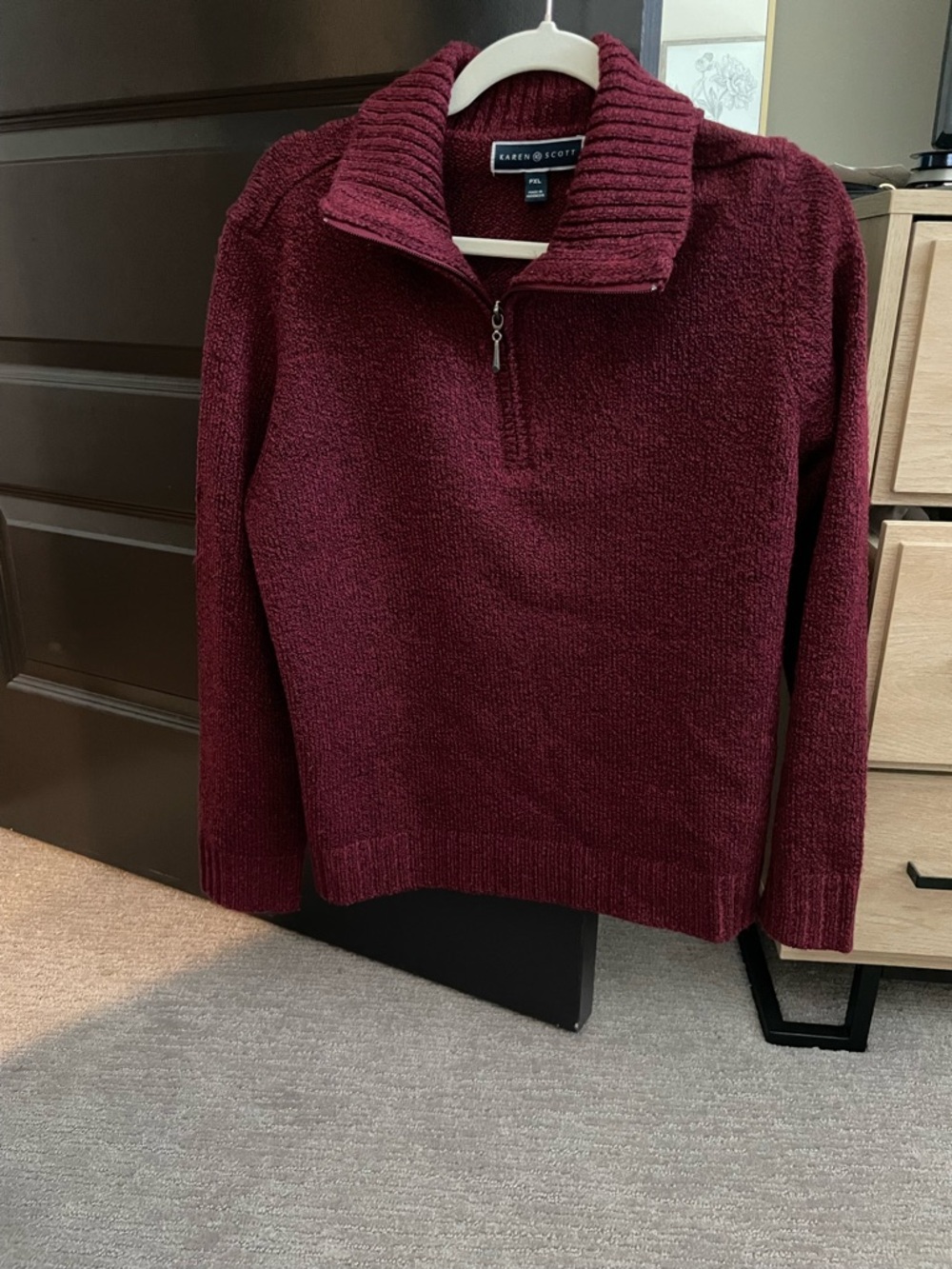 Karen Scott Men's Burgundy Zip-Front Pullover Sweater